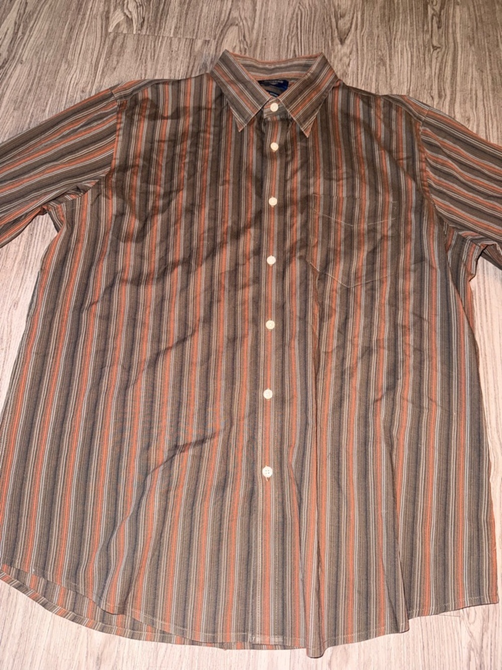 Dockers Men's Striped Button-Down Shirt in Brown and Orange